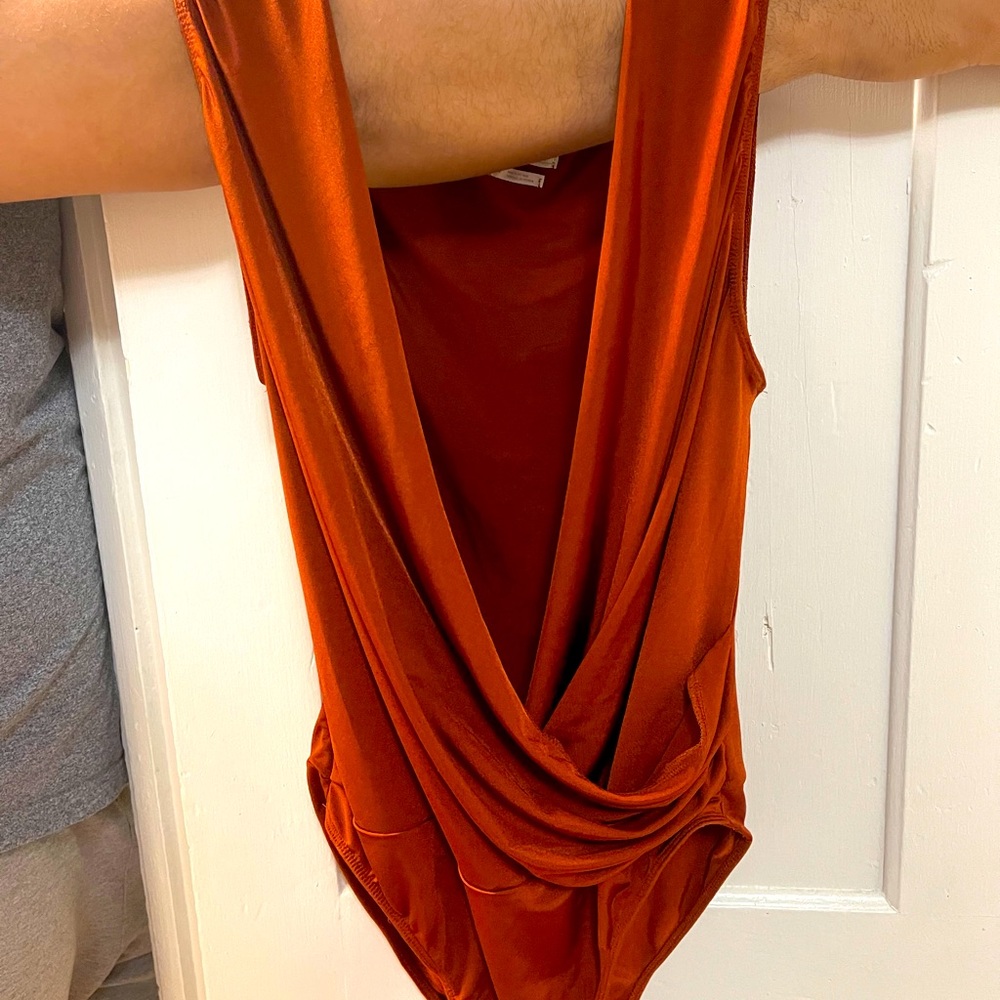 Dark orange silky body suit from UO